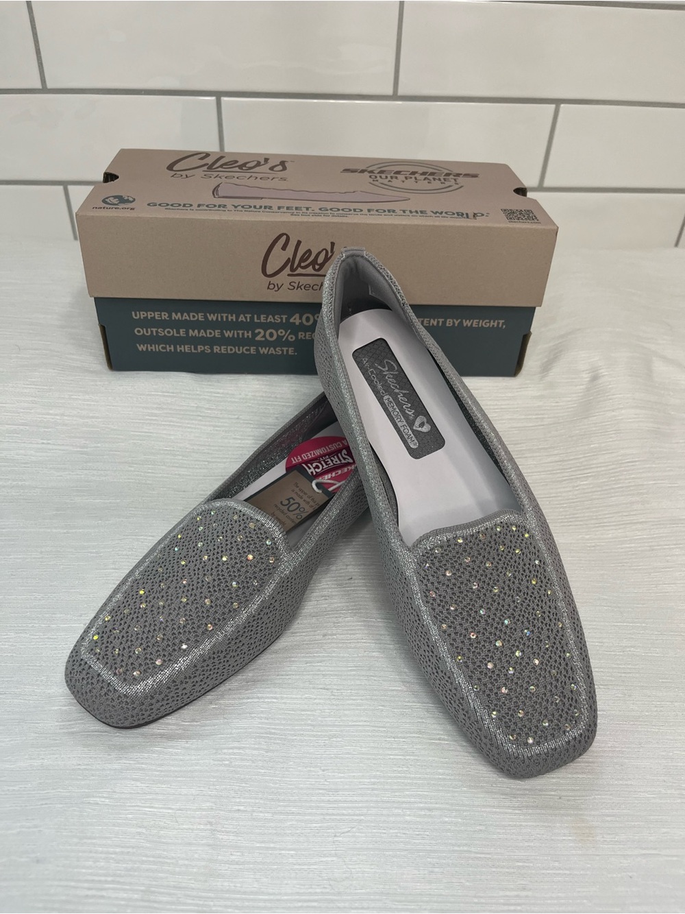 Skechers Women's Silver Glitter Slip-On Loafers